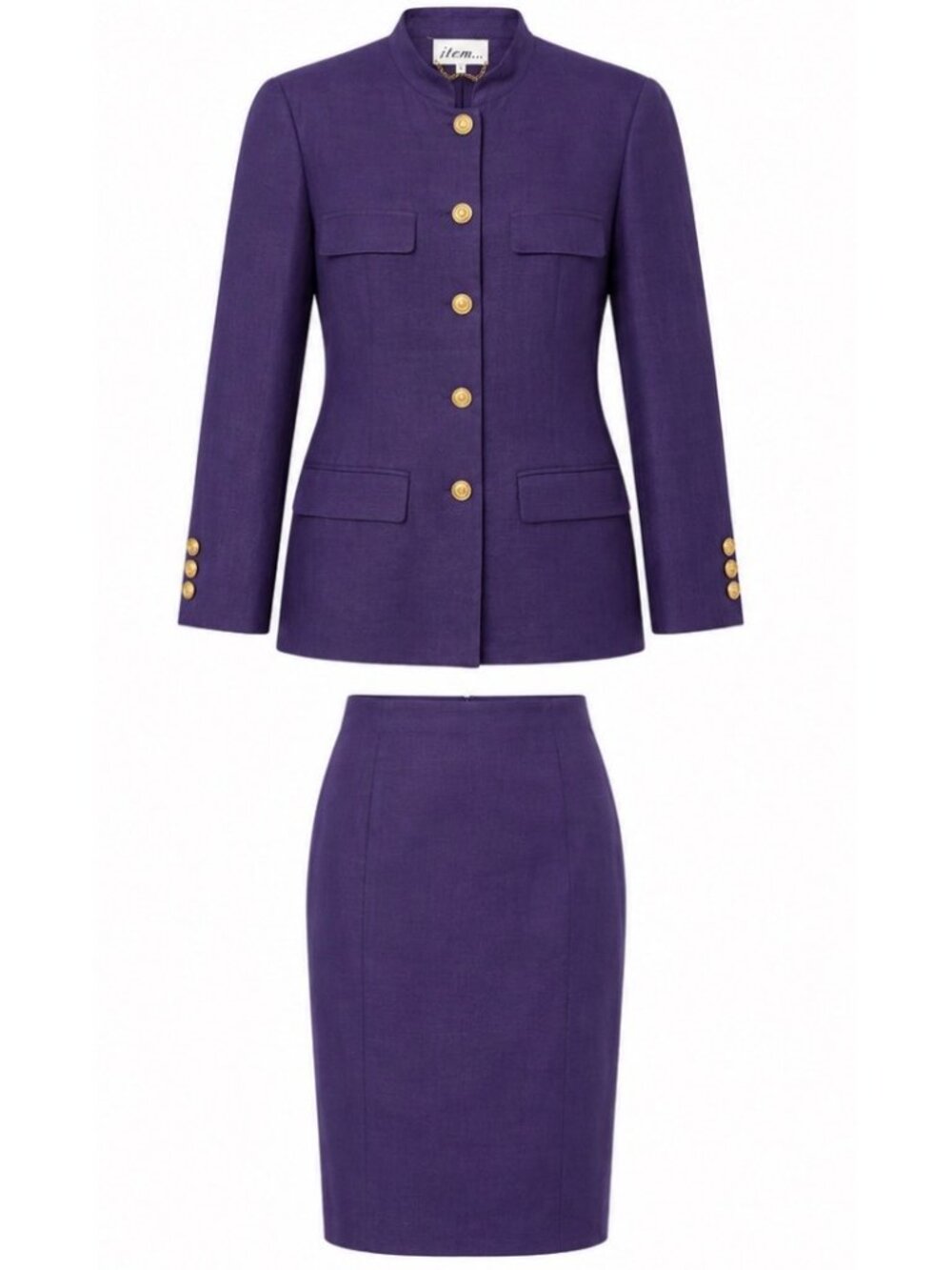 Item... Purple Women's Two-Piece Suit With Gold Buttons Mandarin Collar Jacket &